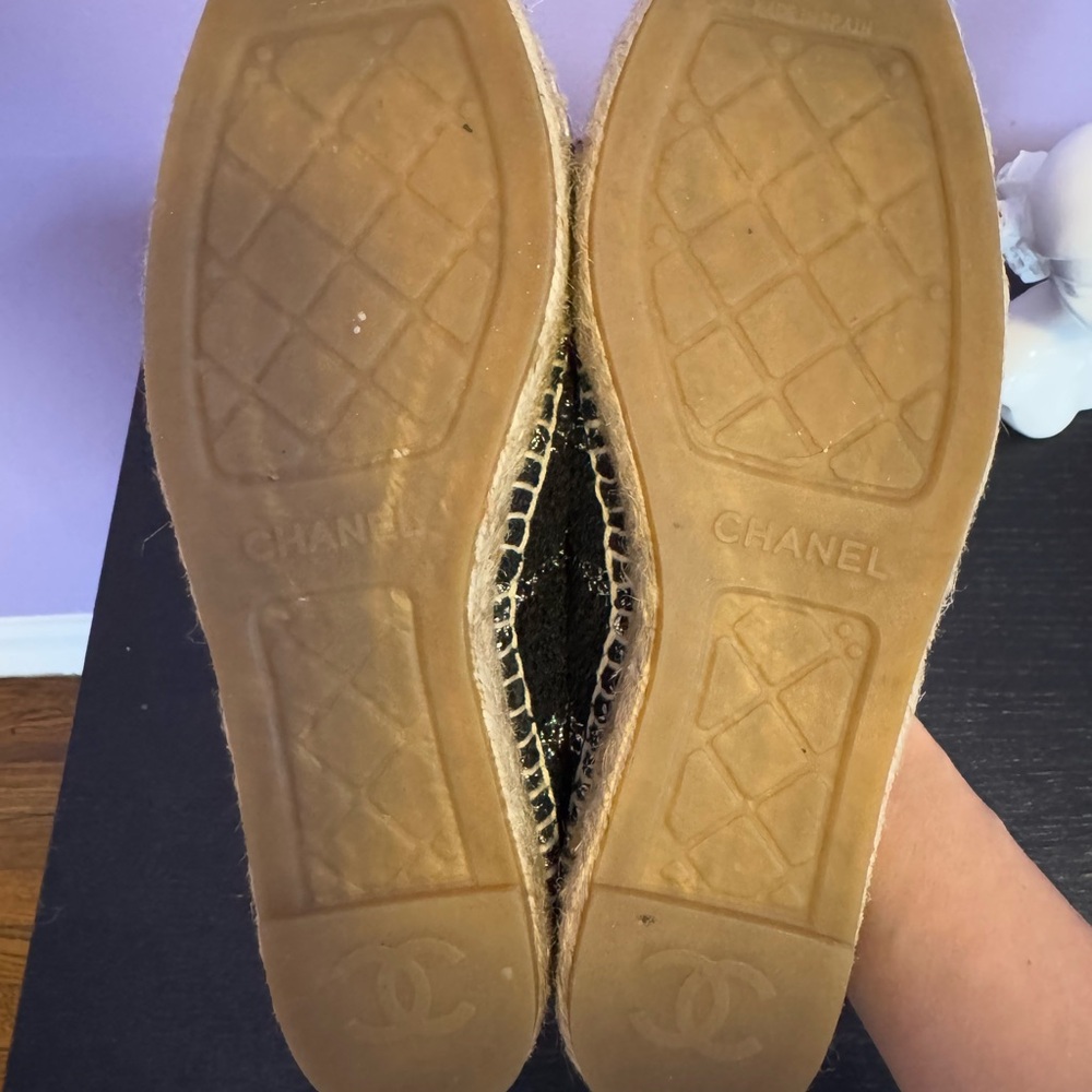 Chanel black tweed silver mettalic cc logo espadrilles - Picture 9 of 15